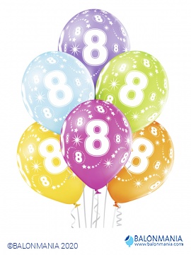 Balon 8 rojstni dan večbarvni, lateks (6 kom)