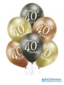 Balon 40 rojstni dan glossy, lateks (6 kom)